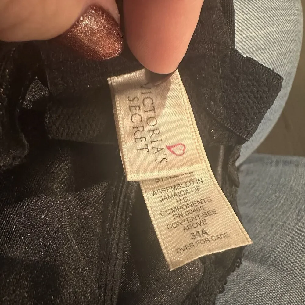 Vintage Victoria's Secret Black Strapless Bustier Bra Top 34A Lingerie Style 462